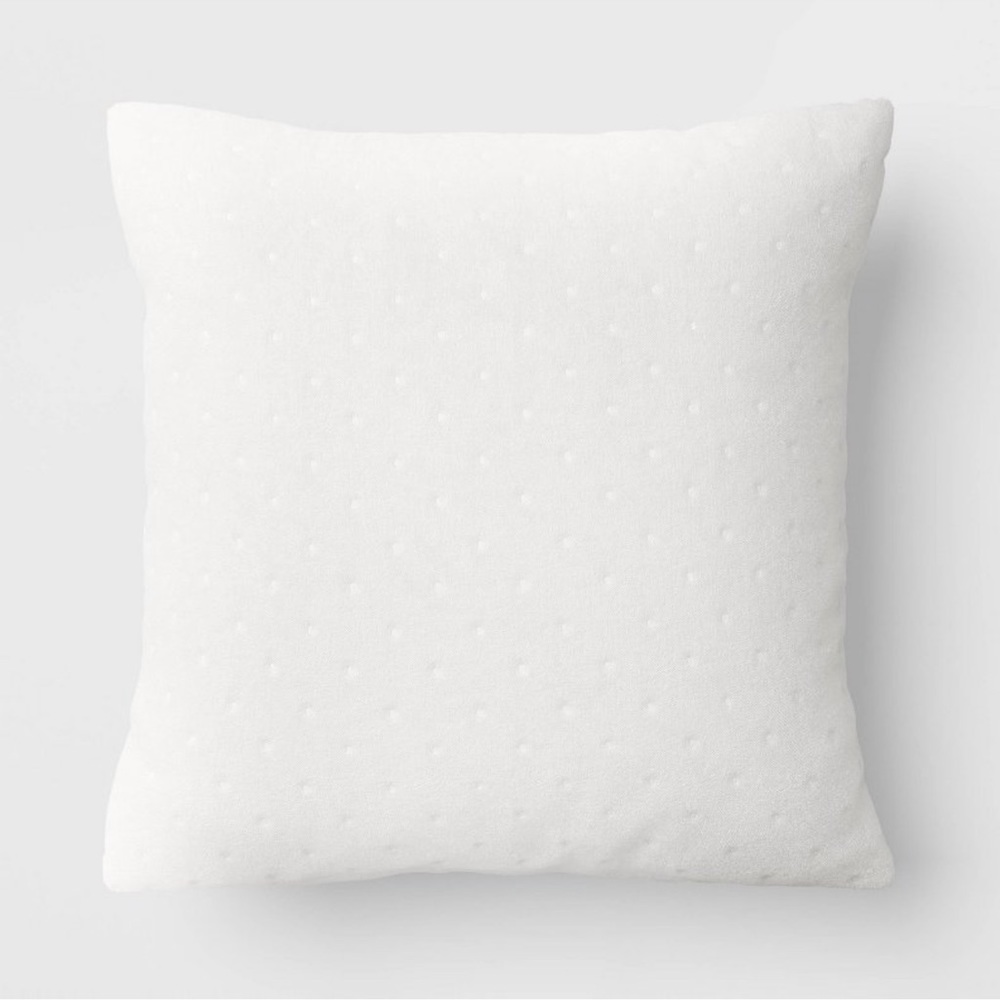 Threshold Quilted White Velvet Square Throw Pillow